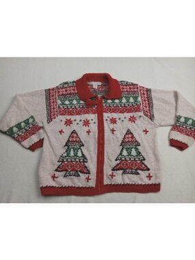 Project Multi Color Ugly Sweater Cardigan Christmas Medium Zipper Complete 70s